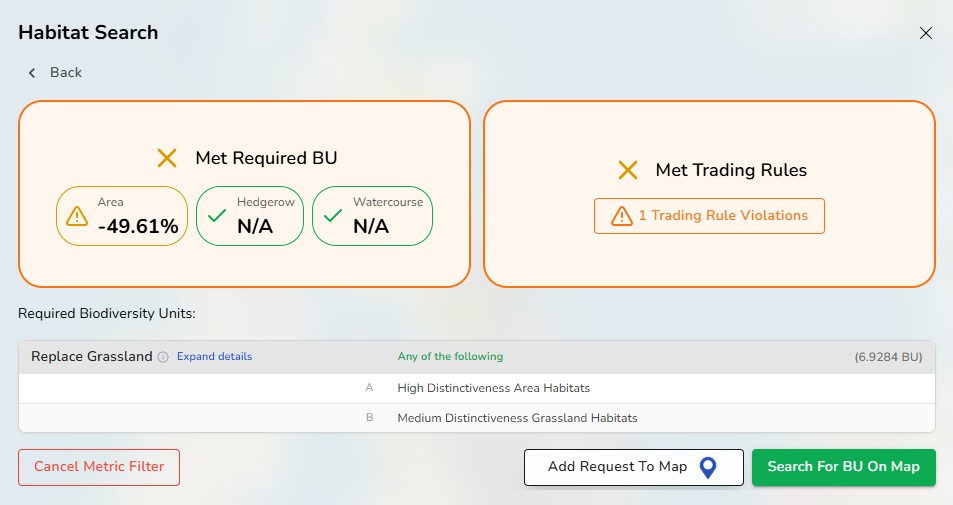 Completed biodiversity metric spreadsheet preview